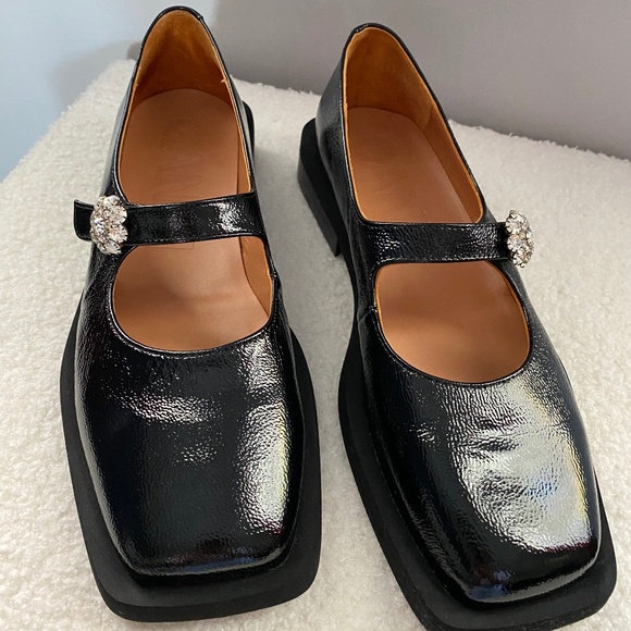 GANNI Black Patent Leather Mary Jane Flats – Size EU 41 – New Without Box - Picture 1 of 4